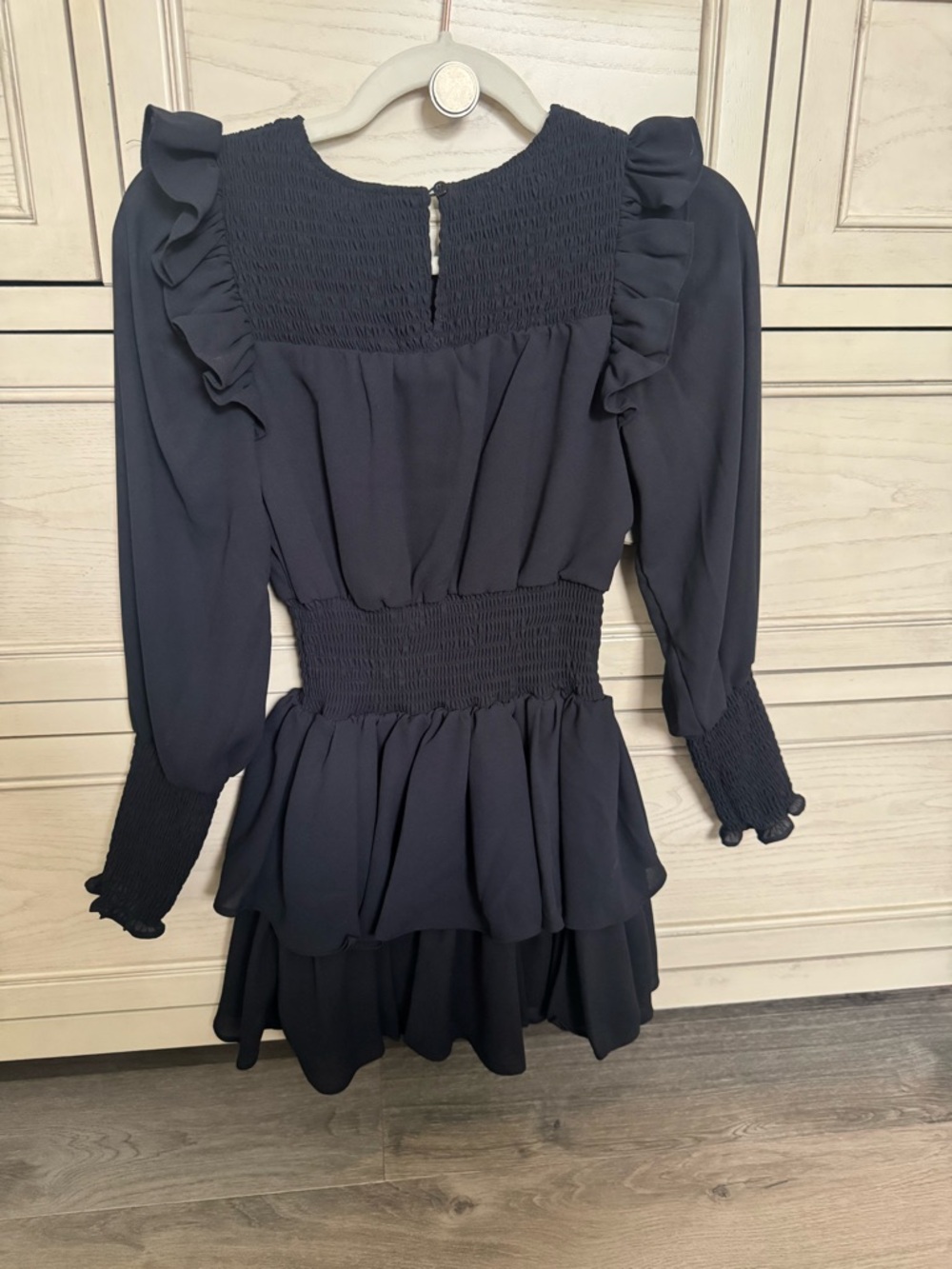 Habitual Navy Blue Ruffle Smocked Waist Dress